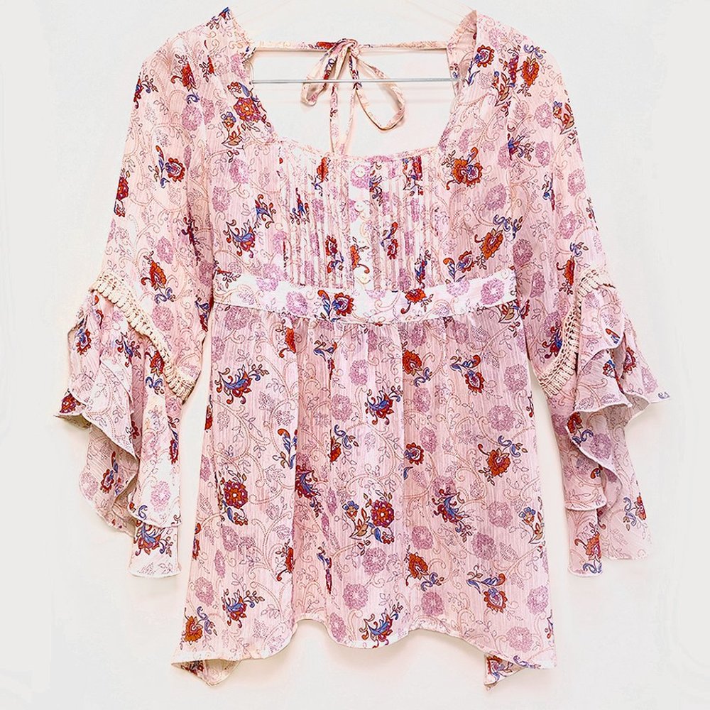 Pink Bohemian Flouncy Top by Decree